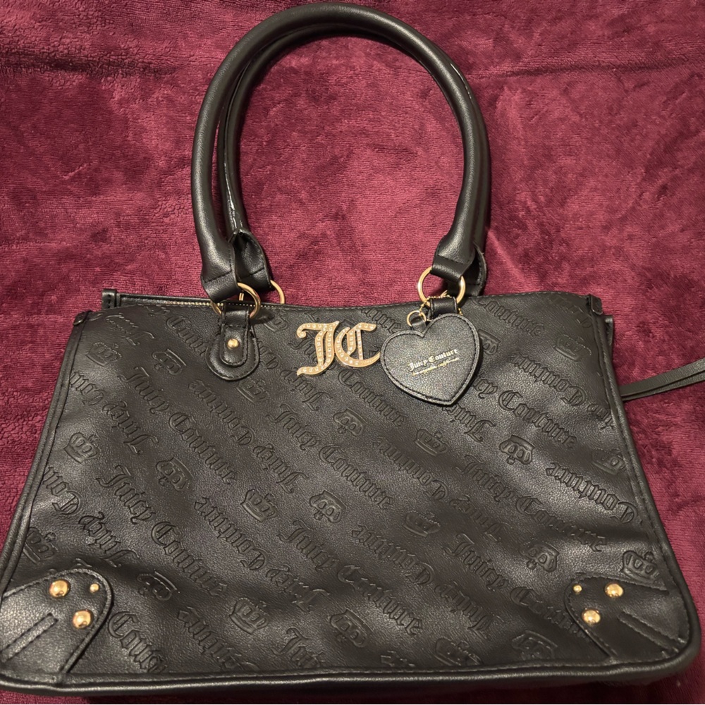 Juicy Couture Black Embossed Tote with Gold JC Logo